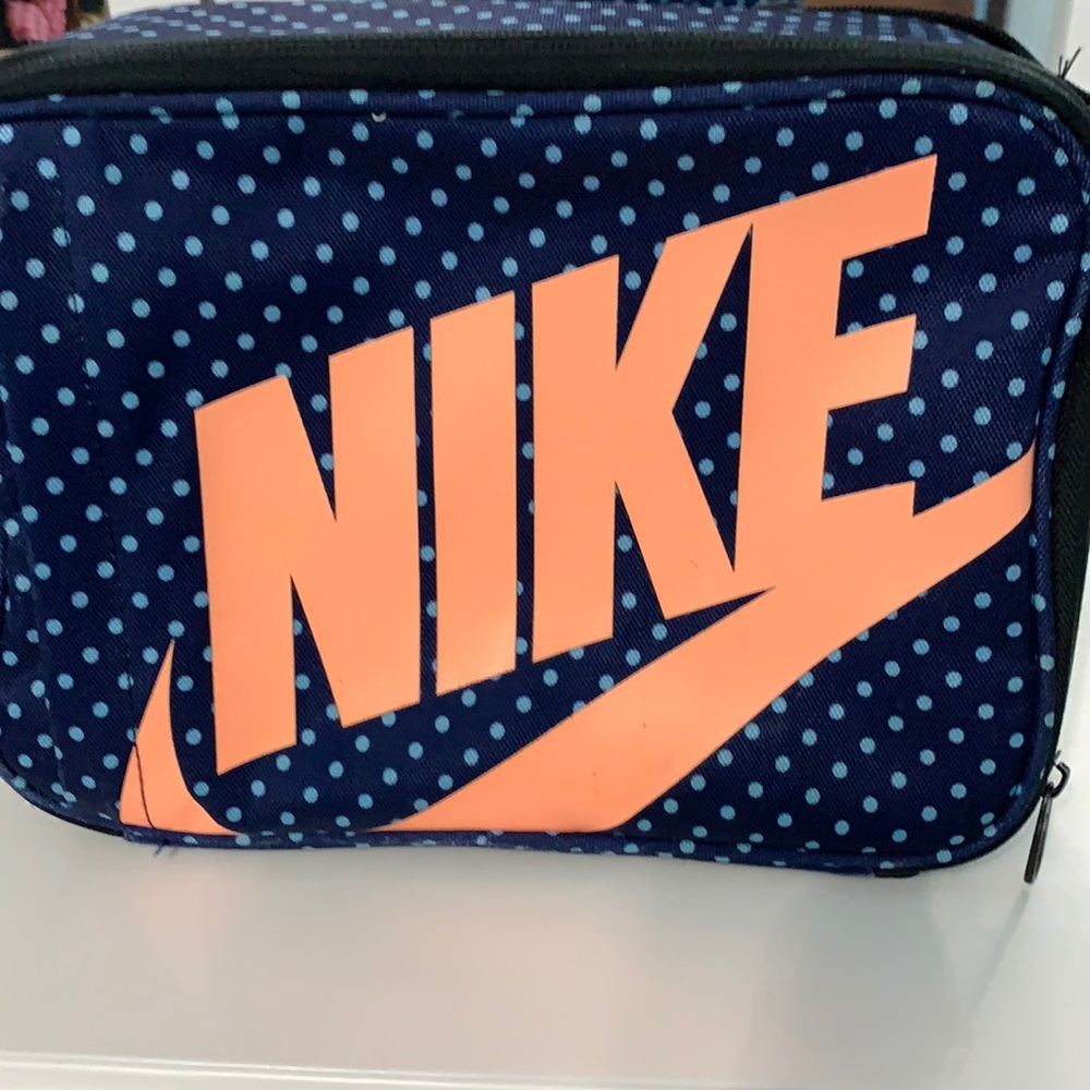 Nike Lunch Box, Navy Blue w/ light blue polka dots